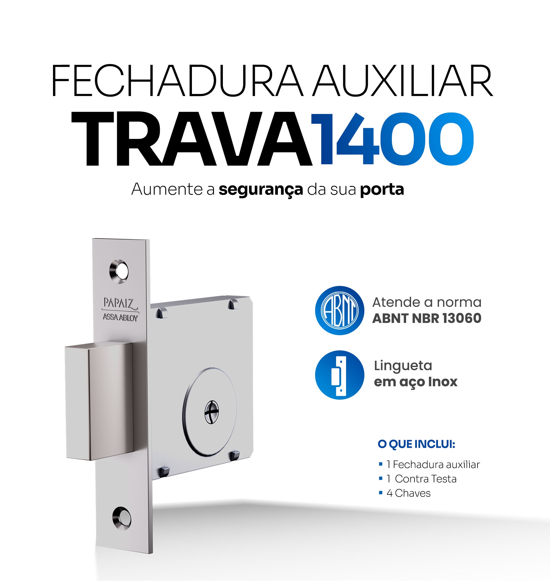 Fechadura Chave Tetra Trava Auxiliar Porta de Madeira Metal - Top ...