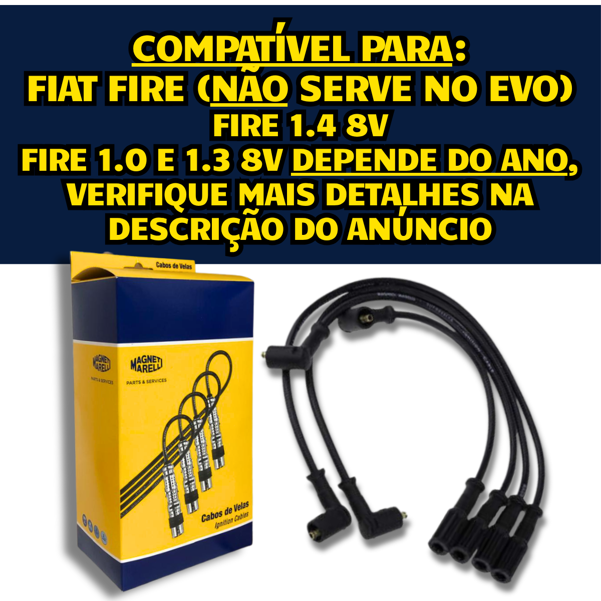 Cabos de Velas Ignição Fiat Fire 1.4 8v Doblo Idea Palio Siena Strada ...