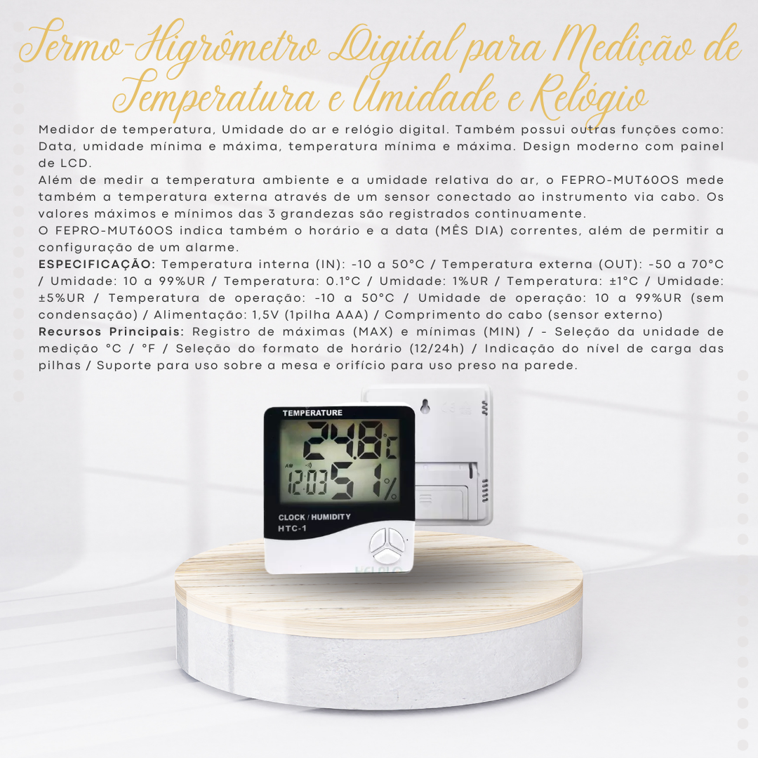 Termo-Higrômetro Digital para Medição de Temperatura e Umidade e ...