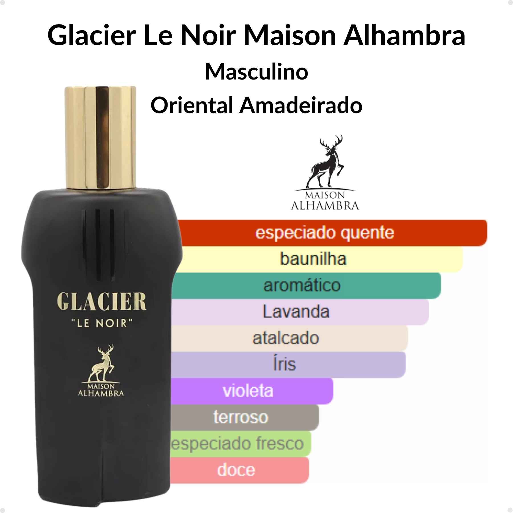 Perfume Arabe Glacier Le Noir Maison Alhambra EDP 100ml Masculino