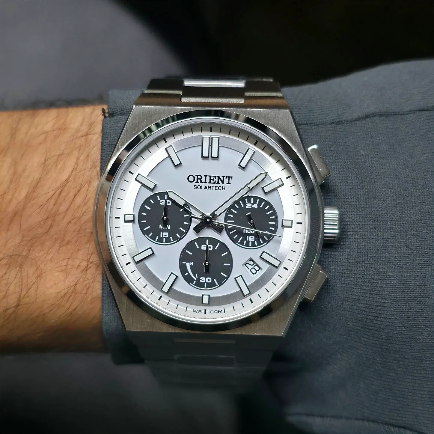 Relógio Orient Solartech Cronógrafo MBSSC274 S1SX Panda