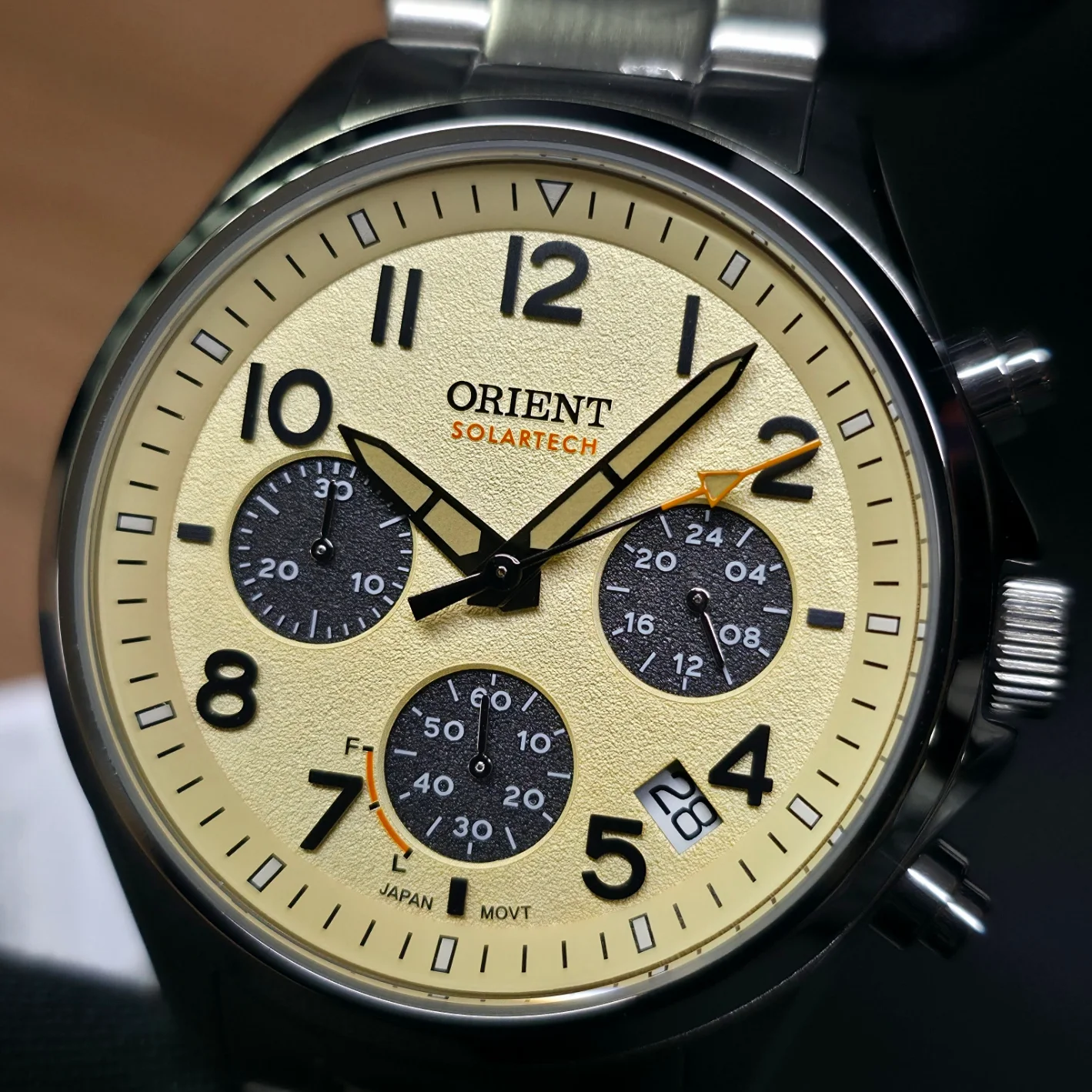 100 20メンテ付セットジュニアS34 Relógio Orient SolarTech Elite Land Cronógrafo MBSSC290 T2SX