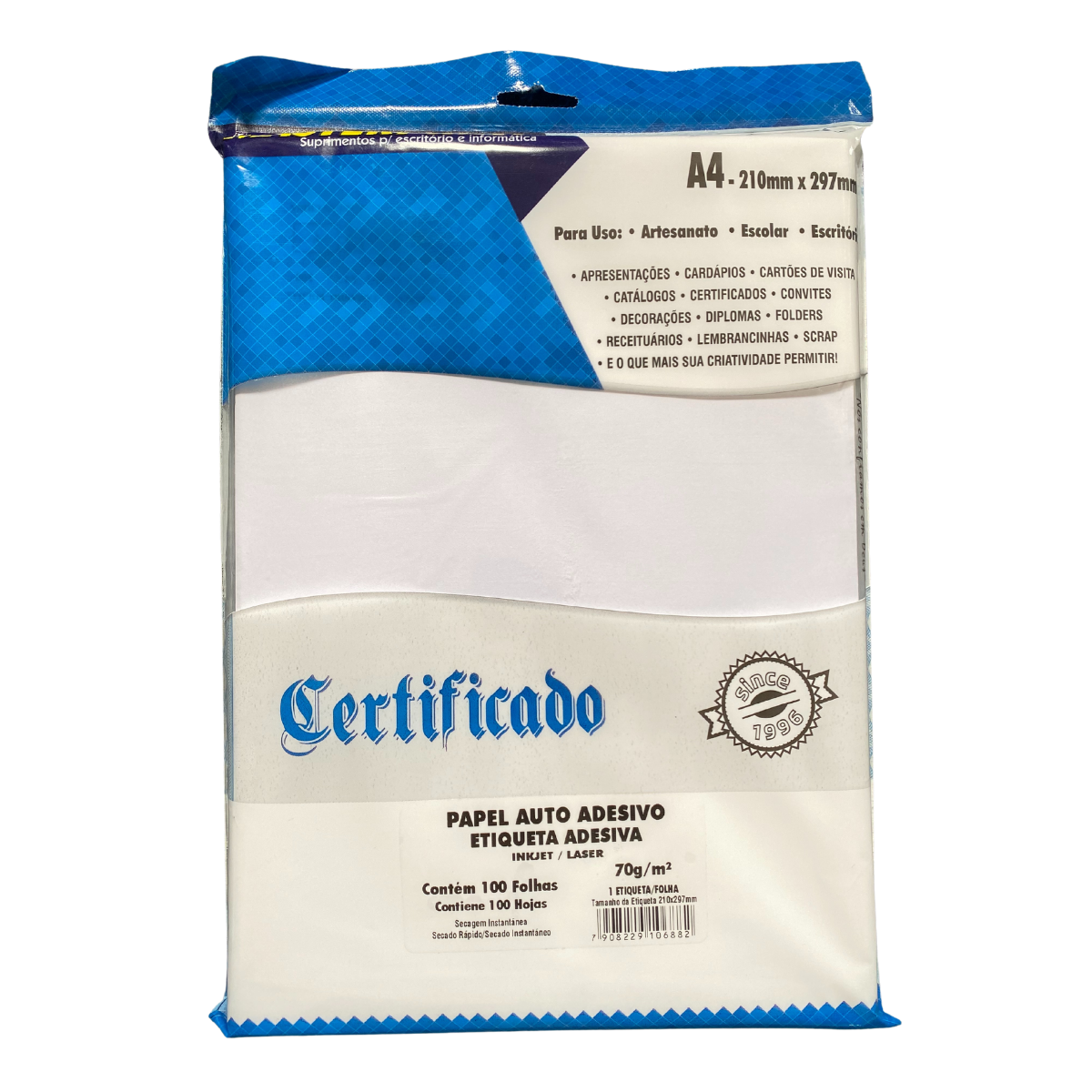 Papel Etiqueta Auto Adesivo A4 70g - 100 Folhas Masterprint Secagem ...