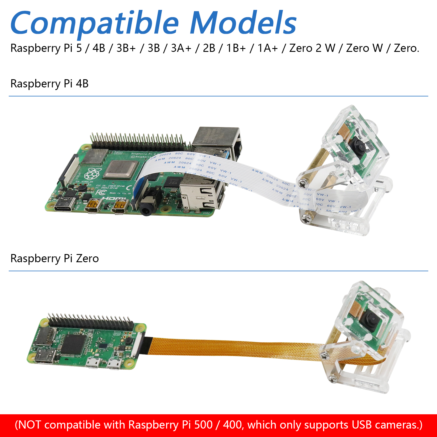 Falt Rasberry Câmera Freenove 5MP/8MP com Suporte Ajustável para Raspberry Pi e ...