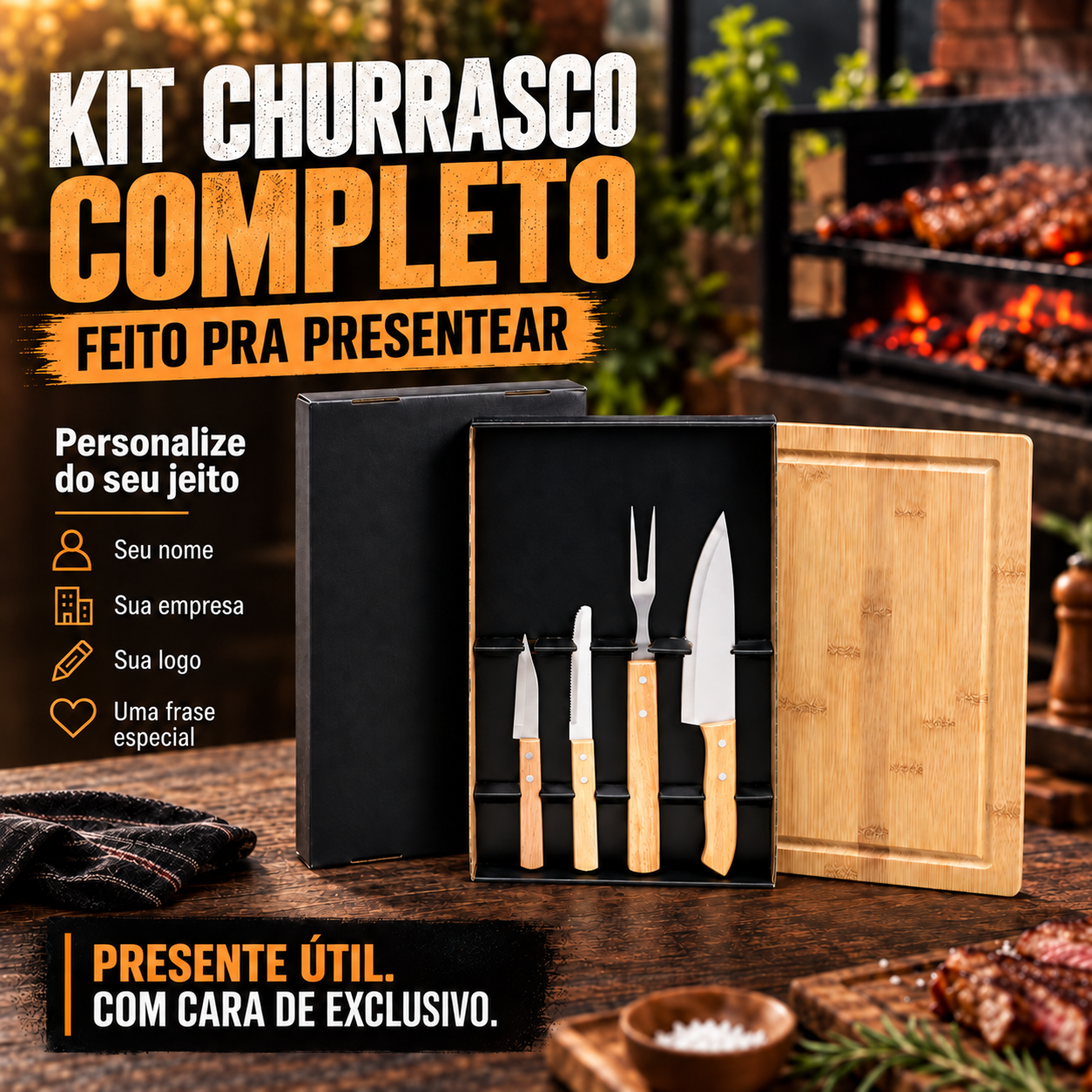 Detalhes do kit de churrasco personalizado Laço Velho