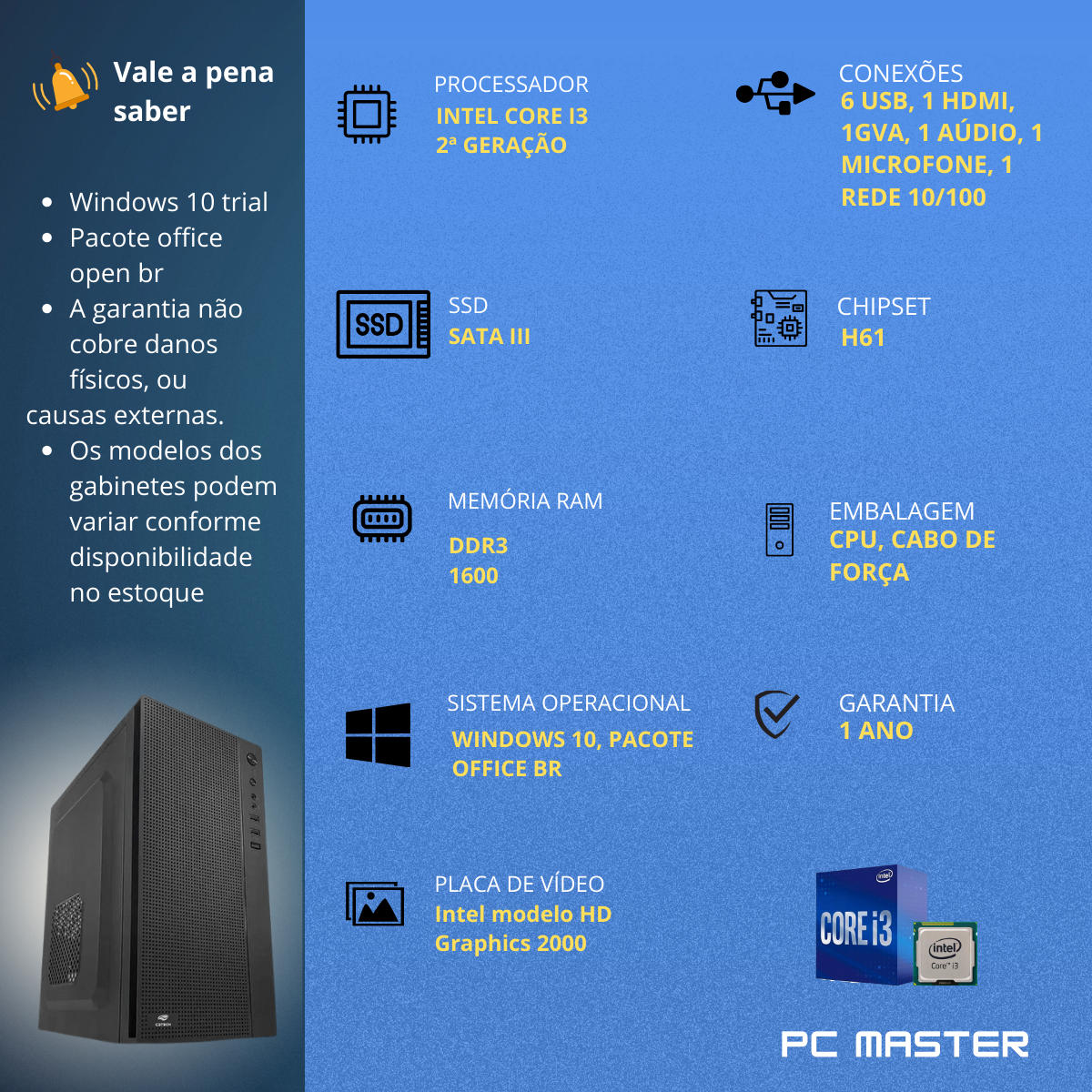 Computer Master Pc Computador Core i5 8GB SSD 120GB + Teclado e Mouse - PC Master - PC Master