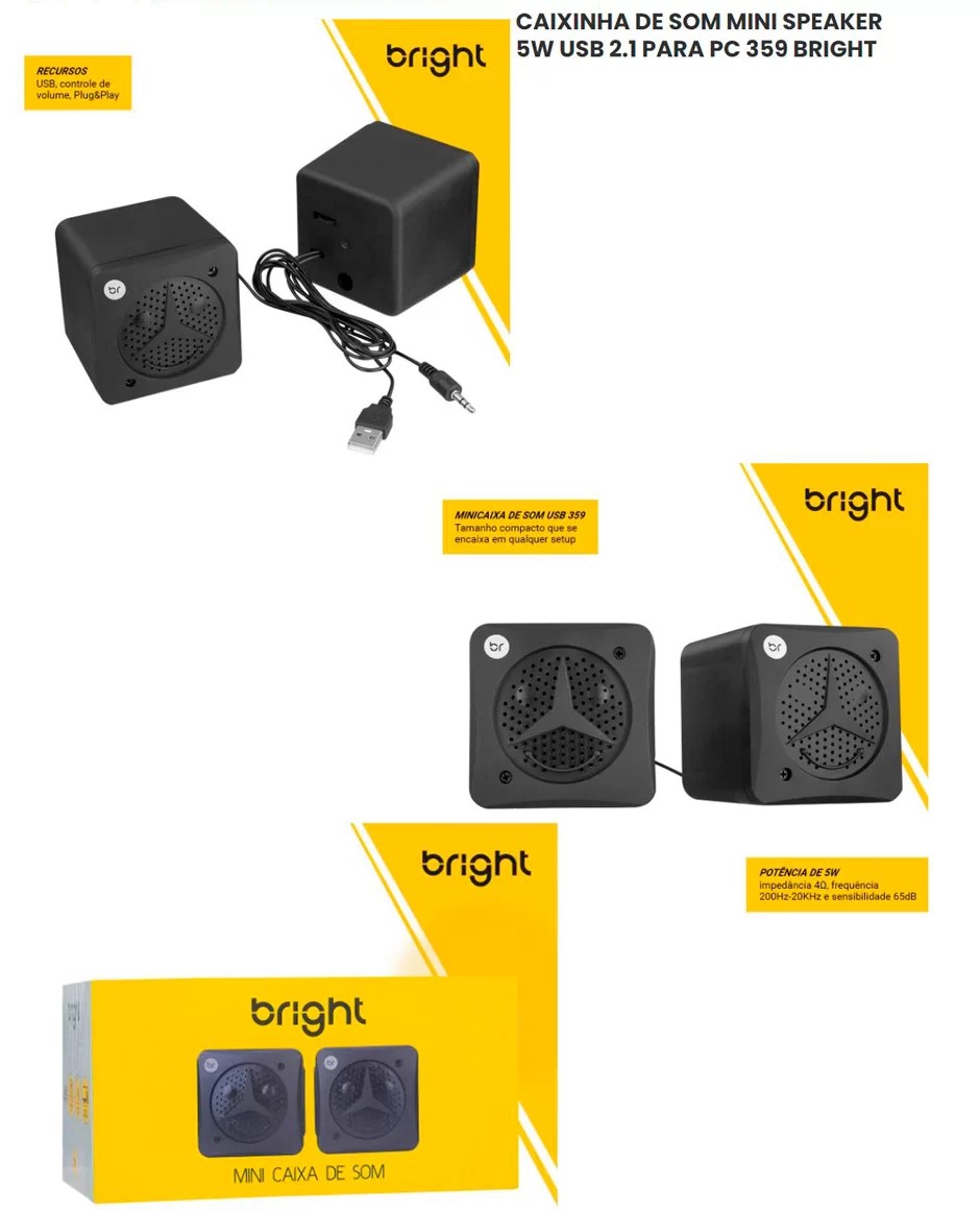 Mini Caixa De Som 2.0 5w Usb Preta 0359 Bright - LIDERTECH