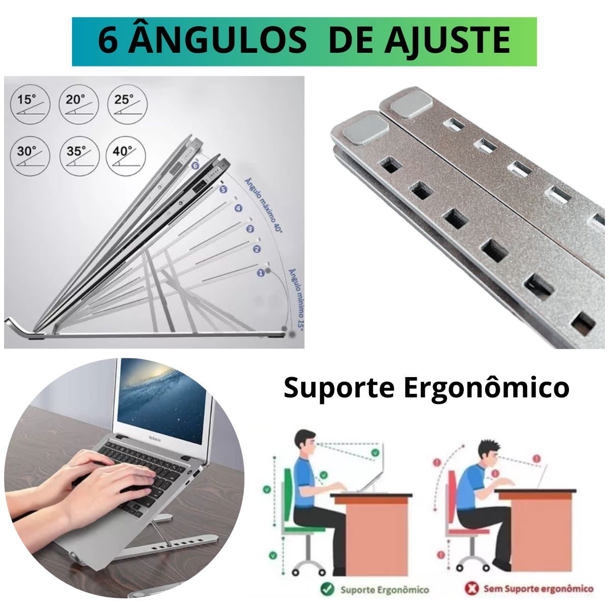 Suporte Base Para Notebook Dobrável de Alumínio Ergonômico Ajustável ...