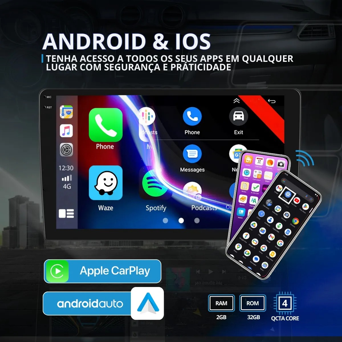 Multimedia Android Auto Kit Multimidia De Carro Android Auto Carplay 9'' Gps 2gb 32g - Digimer