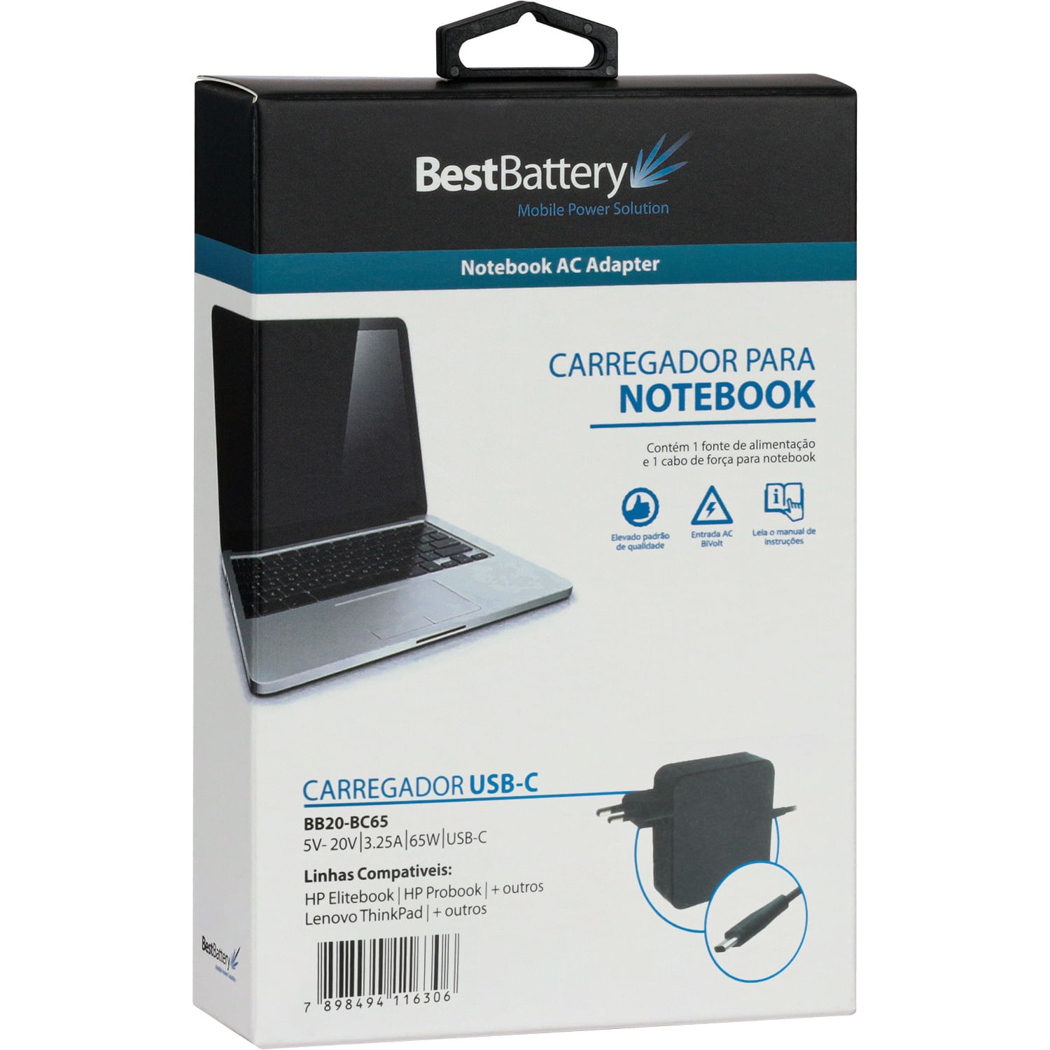 Fonte Usb C Notebook Para Dell Lenovo Chromebook Switch 65w - Digimer