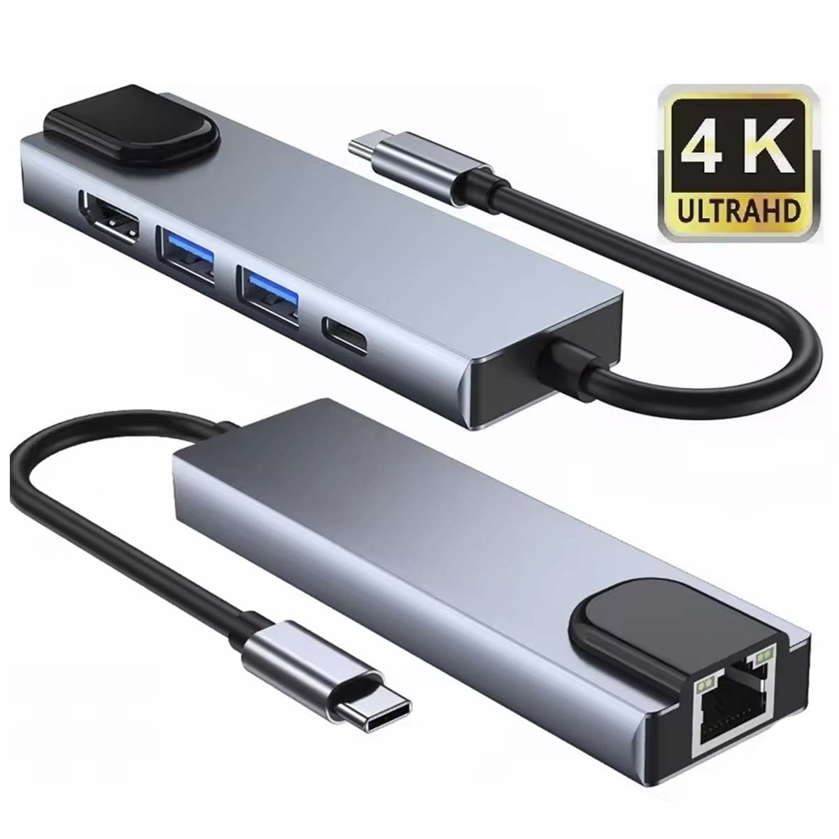 Hub Usb Tipo C Adaptador 5x1 Para Rede Rj45 USB 2.0 3.0 HDMI - Digimer