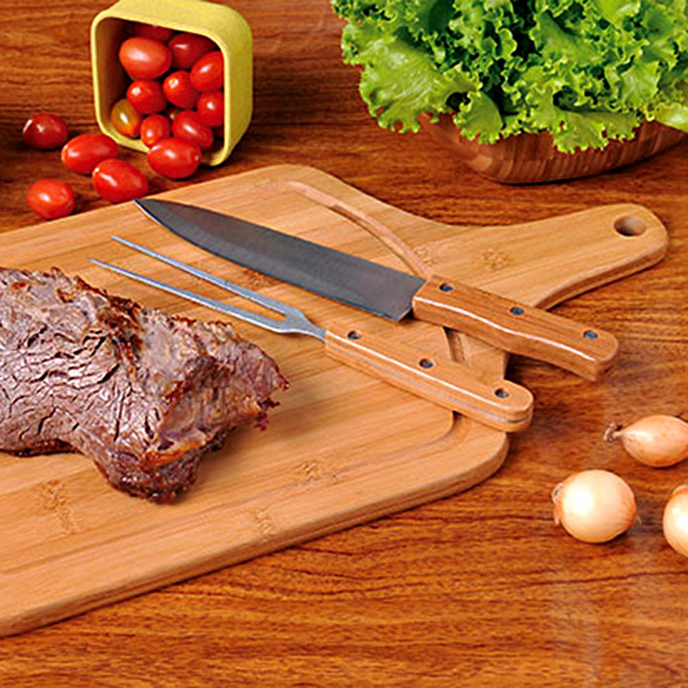 Tabua Madeira Para Cortar Carne Com Alca Bamboo 50*30Cm MOR - Digimer