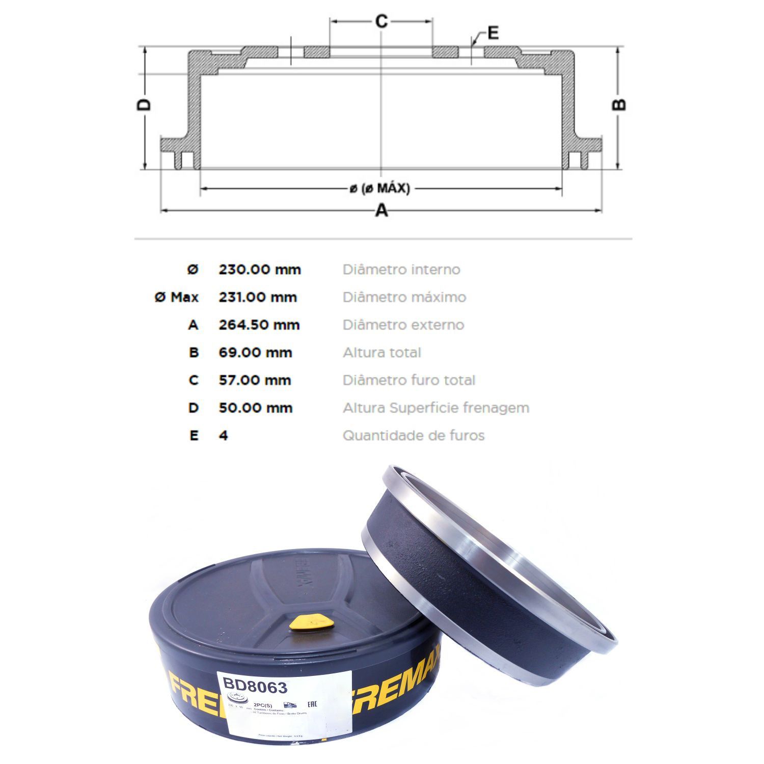 Kit Tambor de Freio BD8063 Tras. GM Astra, Corsa, Meriva, Montana - Cód ...