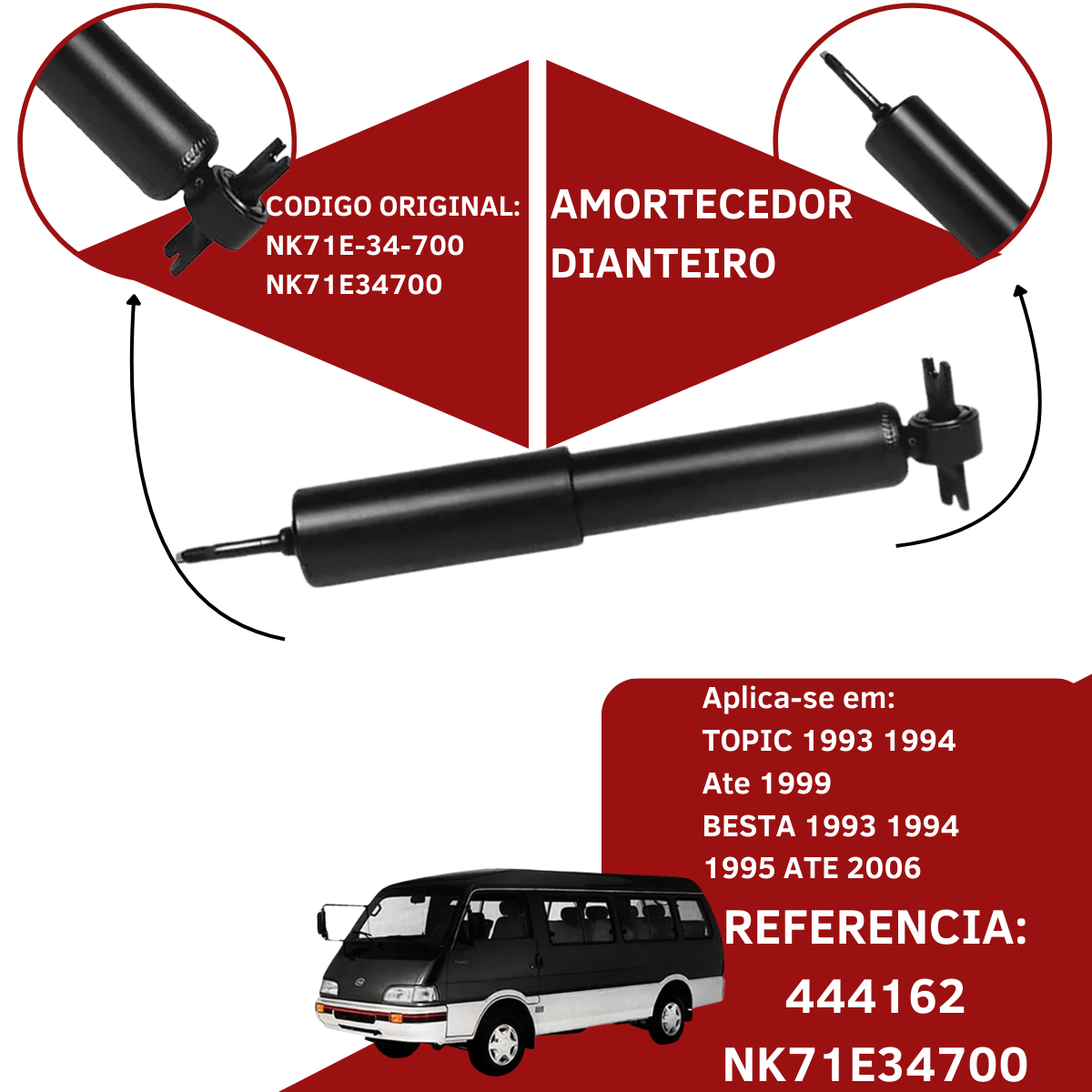 Amortecedor Dianteiro Besta Bongo K2500 1993 1994 Ate 2012 ...