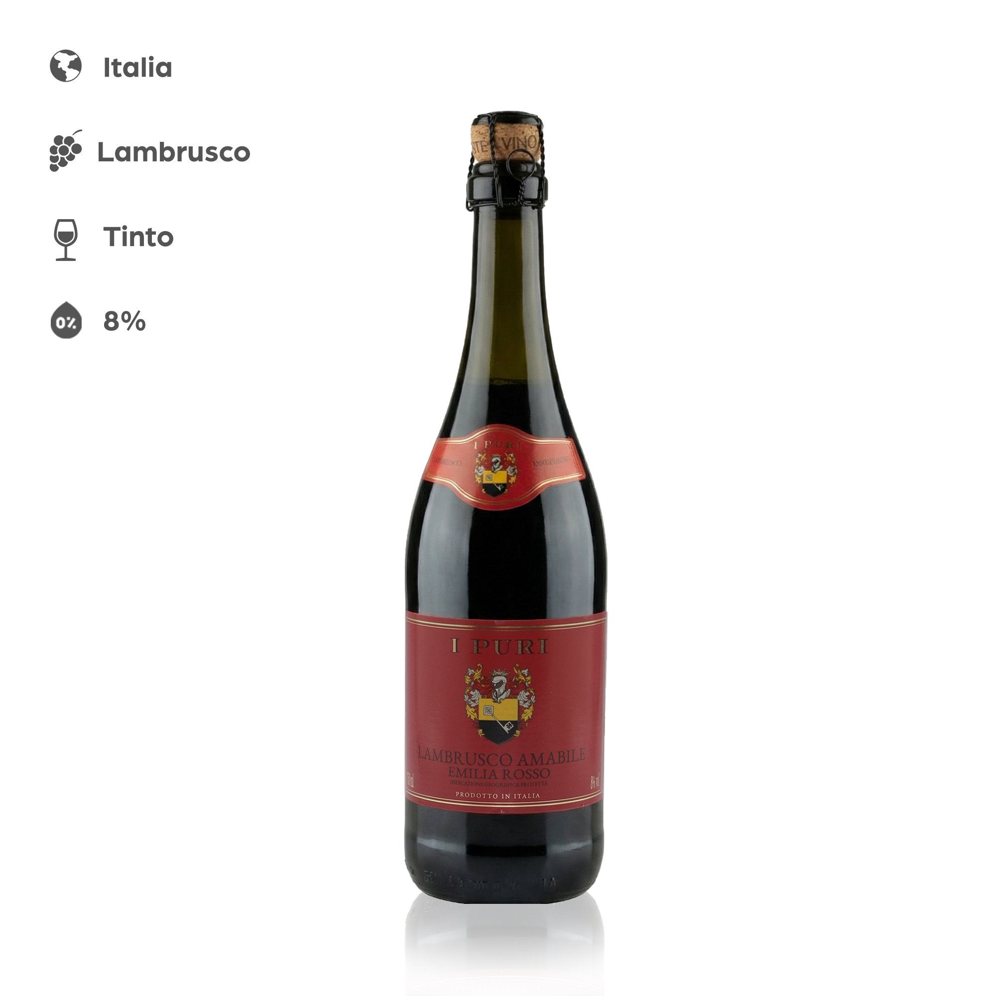 Vinho I Puri Rosso Lambrusco 750ml || Vinto Adega - Vinto Adega