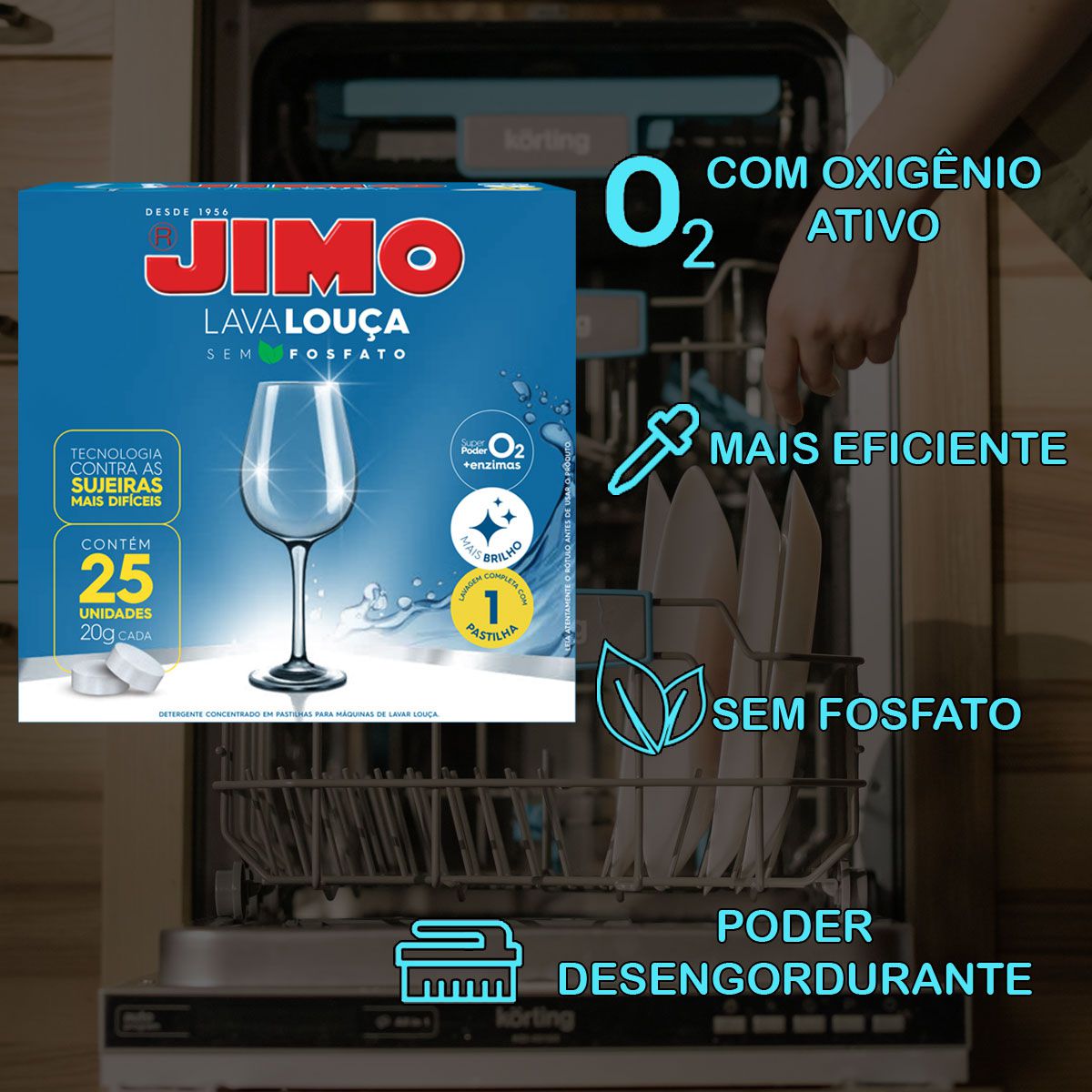 Sabão Detergente Lava Louça Pastilha Sem Fosfato 25 Lavagens Jimo ...