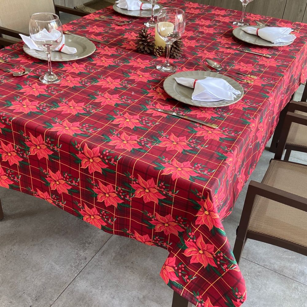 Toalha De Mesa Natal Estampada 4 Cadeiras Xadrez Vermelho