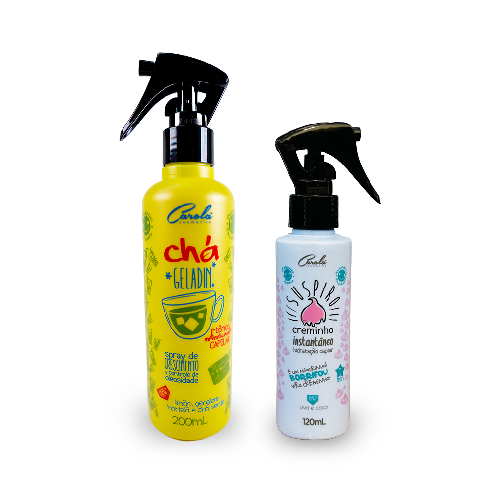 Duplinha Crescimento e Hidratação (Chá Geladin Tônico e Suspiro Hidratação  5min). - Carola Cosmetics | Beleza Natural para Cabelos e Corpo