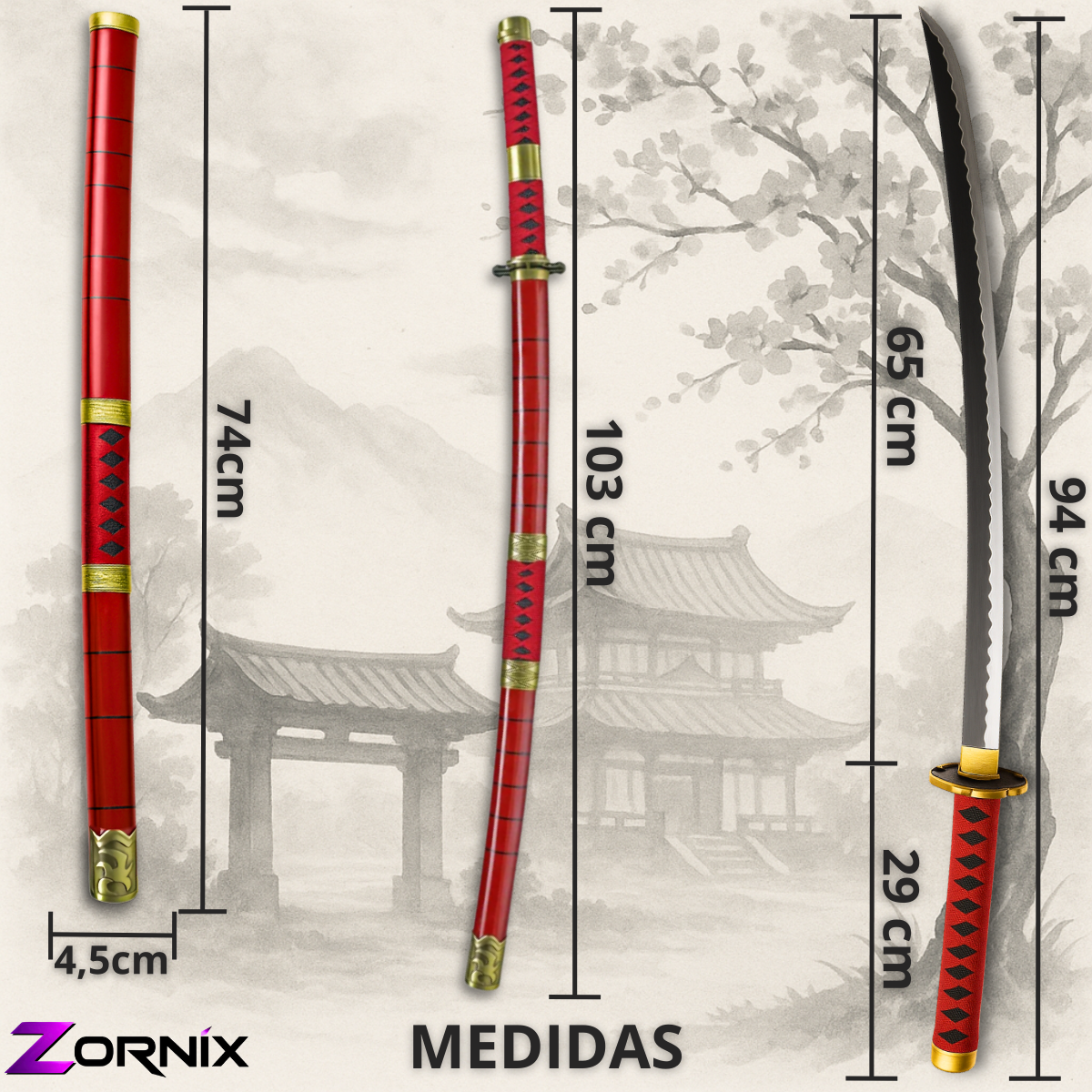 Katana Sandai Kitetsu Roronoa Zoro Lâmina Aço Inox One Piece