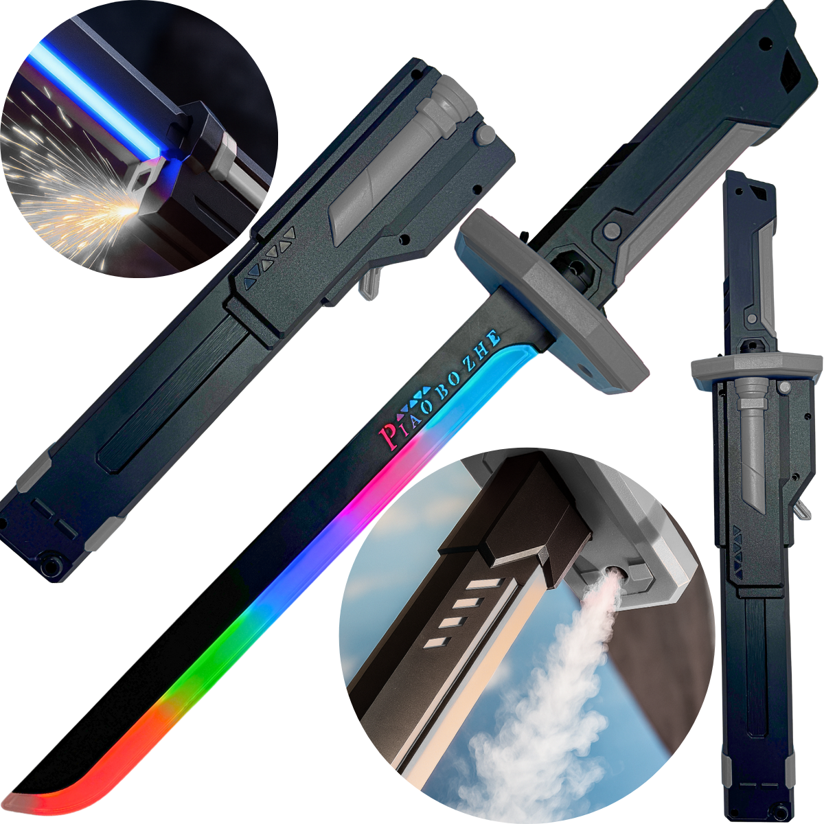 Espada Katana Zornix 44cm Com Led Rgb, Fumaça, Faísca Brinquedo