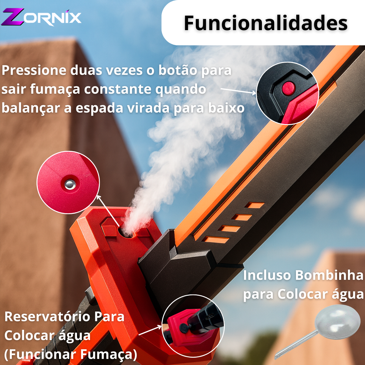 Espada Katana Zornix 44cm Com Led Rgb, Fumaça, Faísca Brinquedo