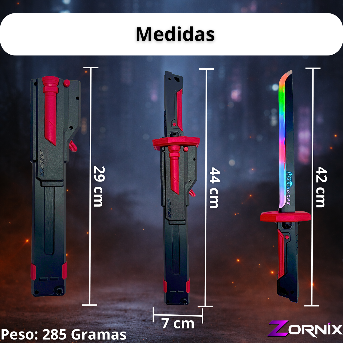 Espada Katana Zornix 44cm Com Led Rgb, Fumaça, Faísca Brinquedo