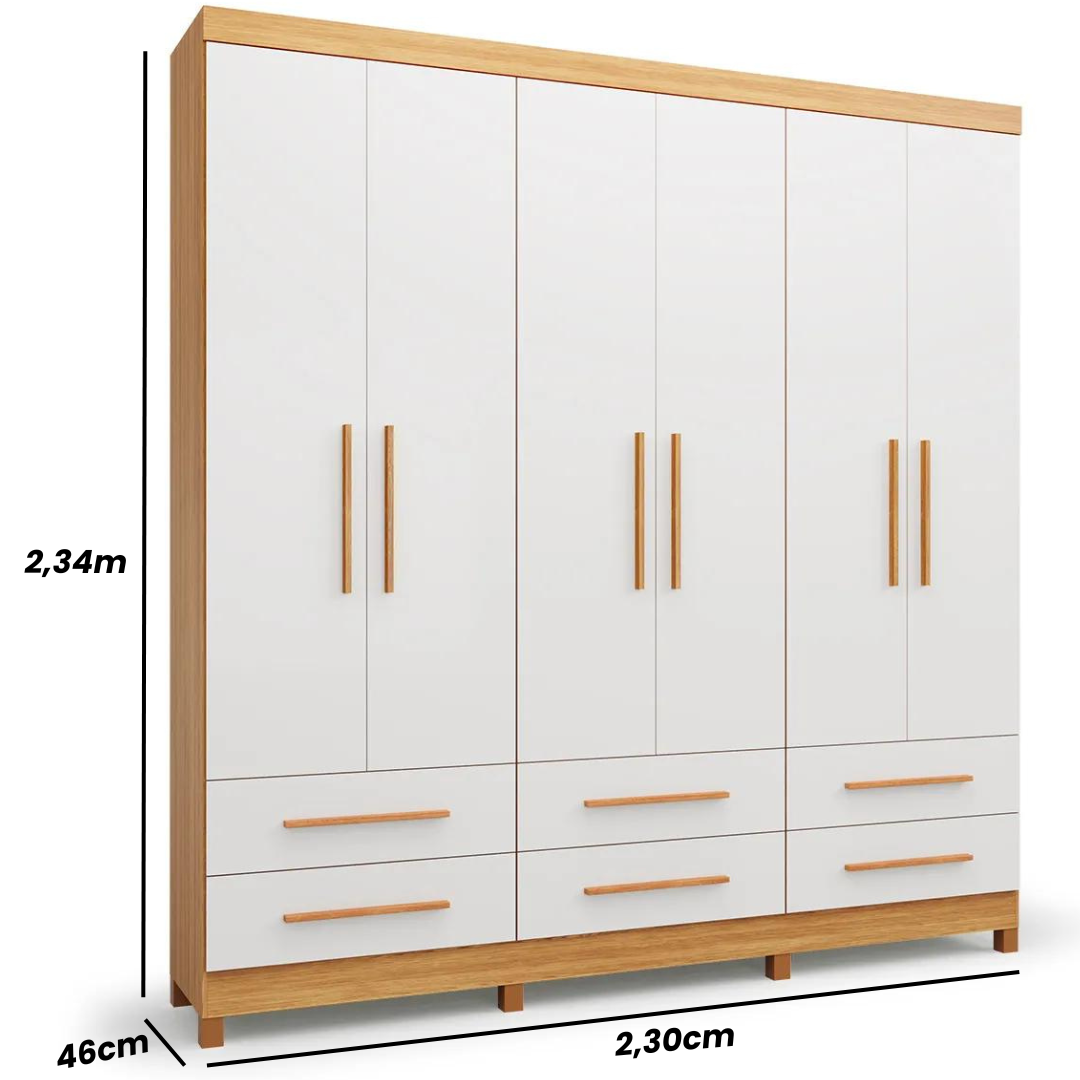 洋楽 C-QUAL Guarda Roupa 6 Portas 2 Gav 1.64M Light Plus Cinamomo 12/12MM C/Pe