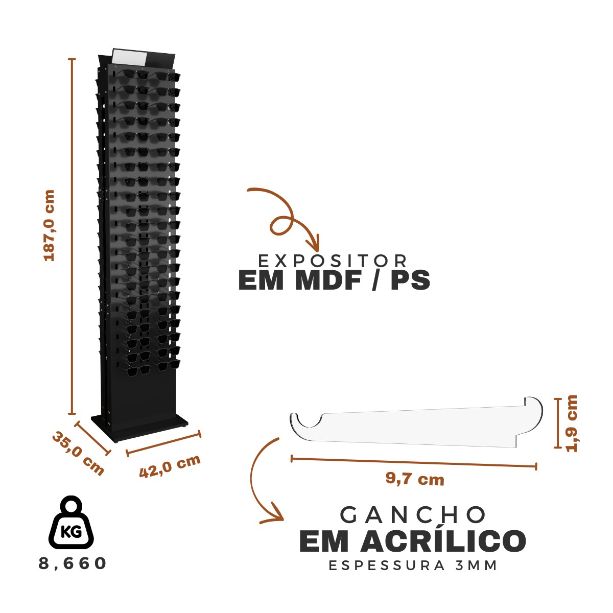 Expositor de chão para 84 óculos ME296 personalizado - Mazzeo
