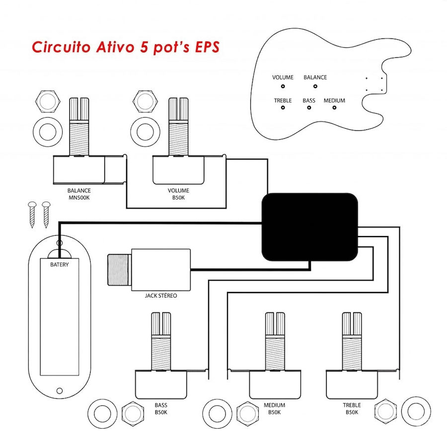 Circuito Ativo Contra Baixo 5 Potenciometros Elephant - Copetti Guitars ...