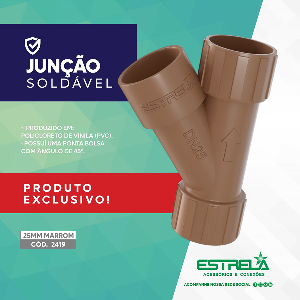 Junção Y 3 Polegadas Junção Soldável PVC 25mm 3/4 Ponta Bolsa 45 Marrom Estrela - Favita ...
