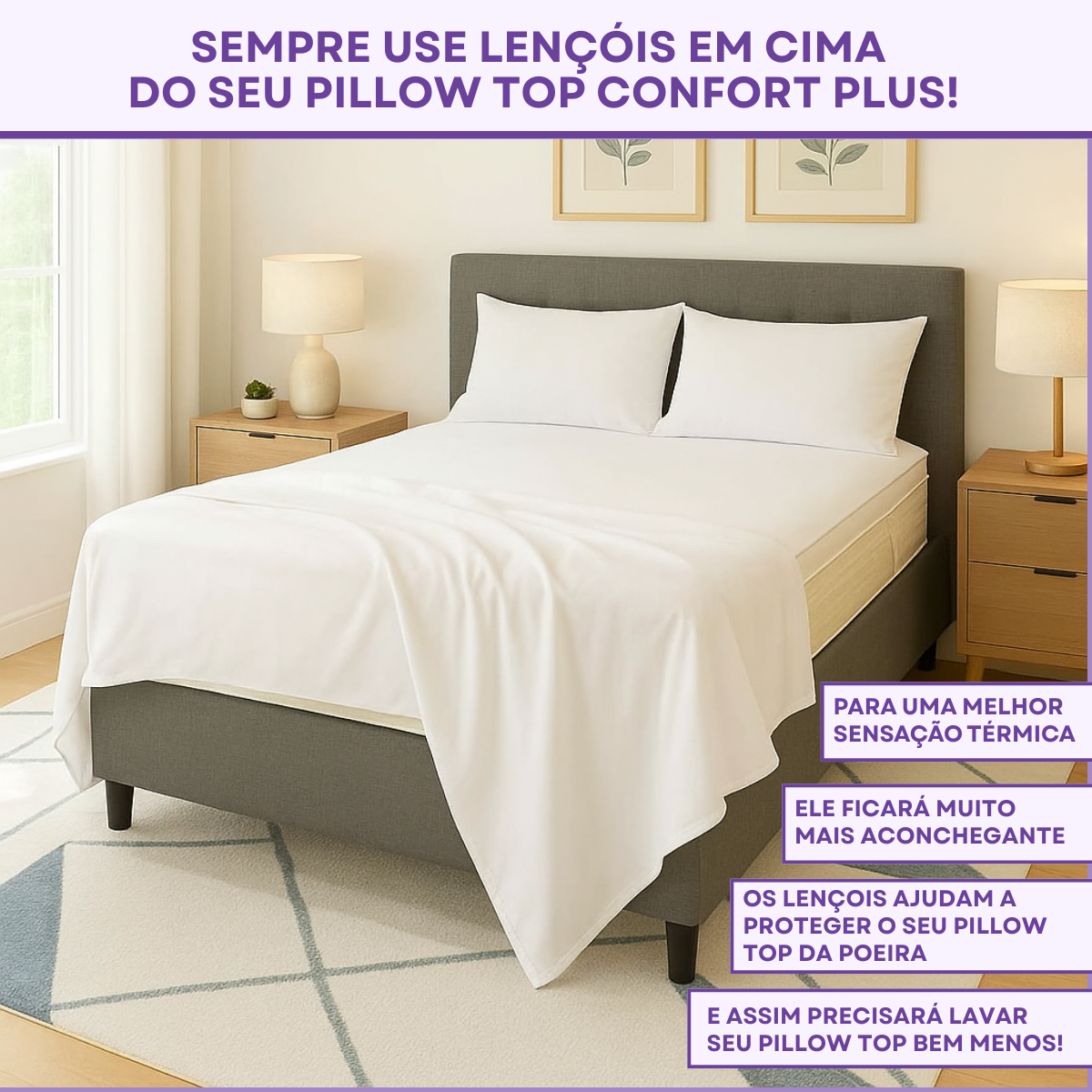 Pillow Top Casal Premium Confort Plus Lavável Branco 138x188x10cm ...