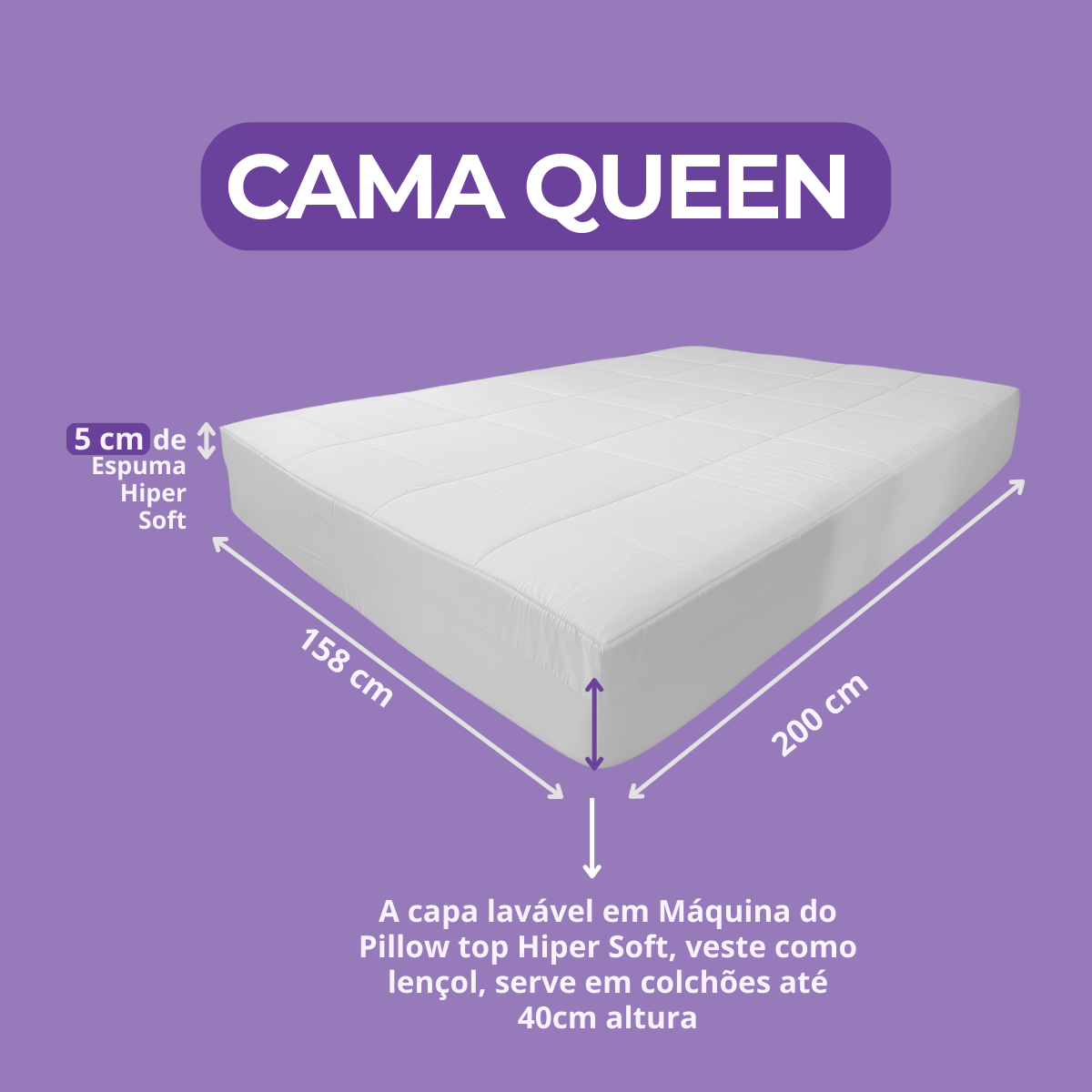 Pillow Top Queen Espuma Soft Plus Com Lençol 158x200x5 Branco