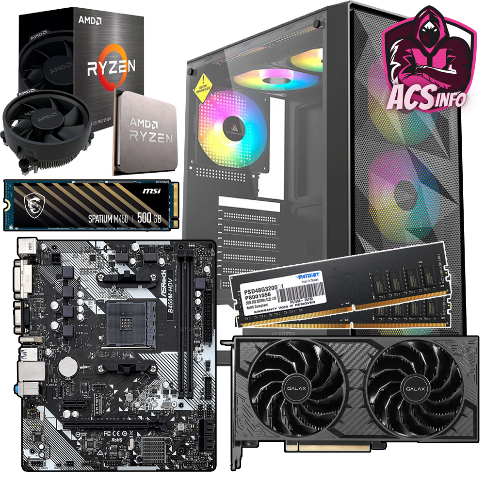PC Gamer Ryzen 5 5500 + RTX 4060 8GB + 16GB DDR4 + B450M + PC Gamer Ryzen 5 5500 + RTX 4060 8GB + 16GB DDR4 + B450M +