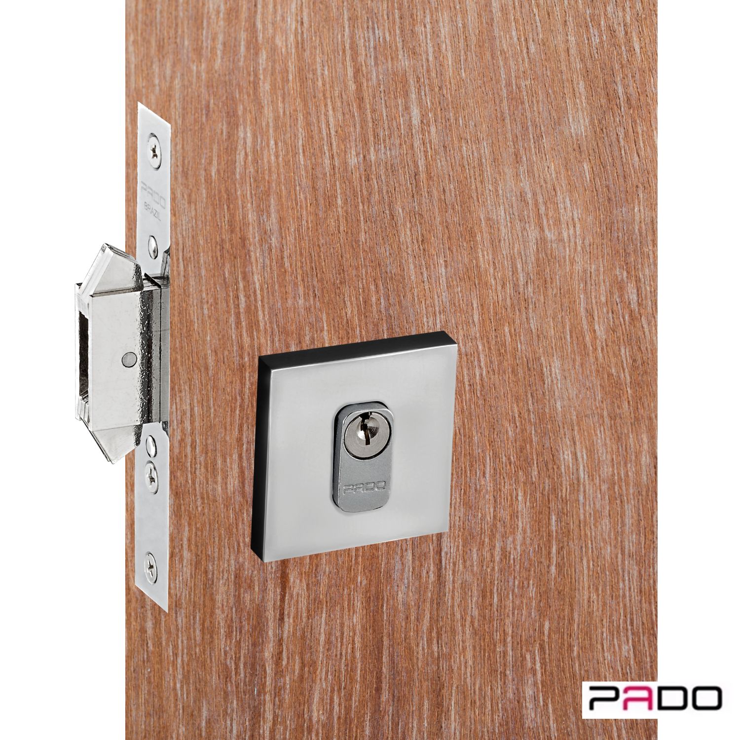 fechadura porta de correr trava com bico duplo Pado Cromada