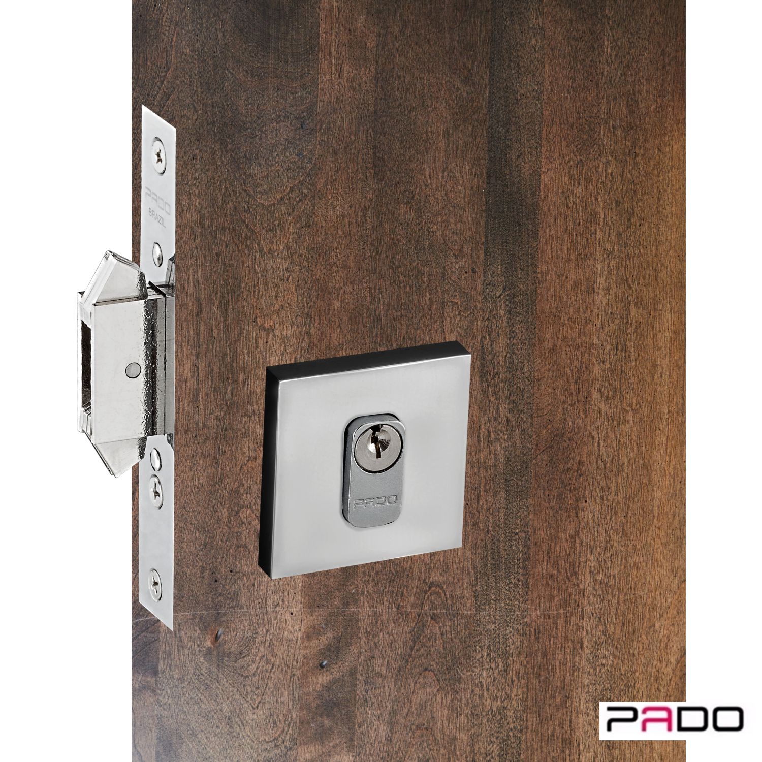 fechadura porta de correr trava com bico duplo Pado Cromada