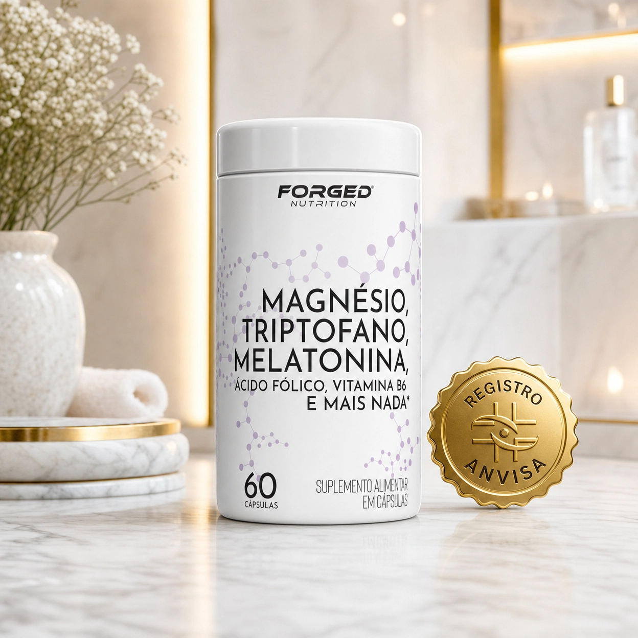 Magnésio, Triptofano, Melatonina, Acído Fólico e Vitamina B6 - Forged ...