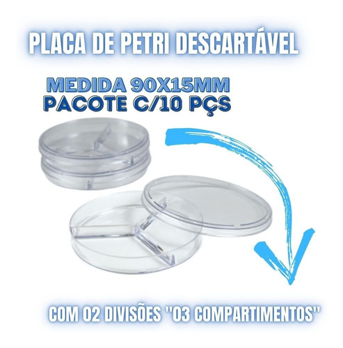 Placa de Petri Descartável 90x15mm Tripartida - 100 Unidades - Labor ...