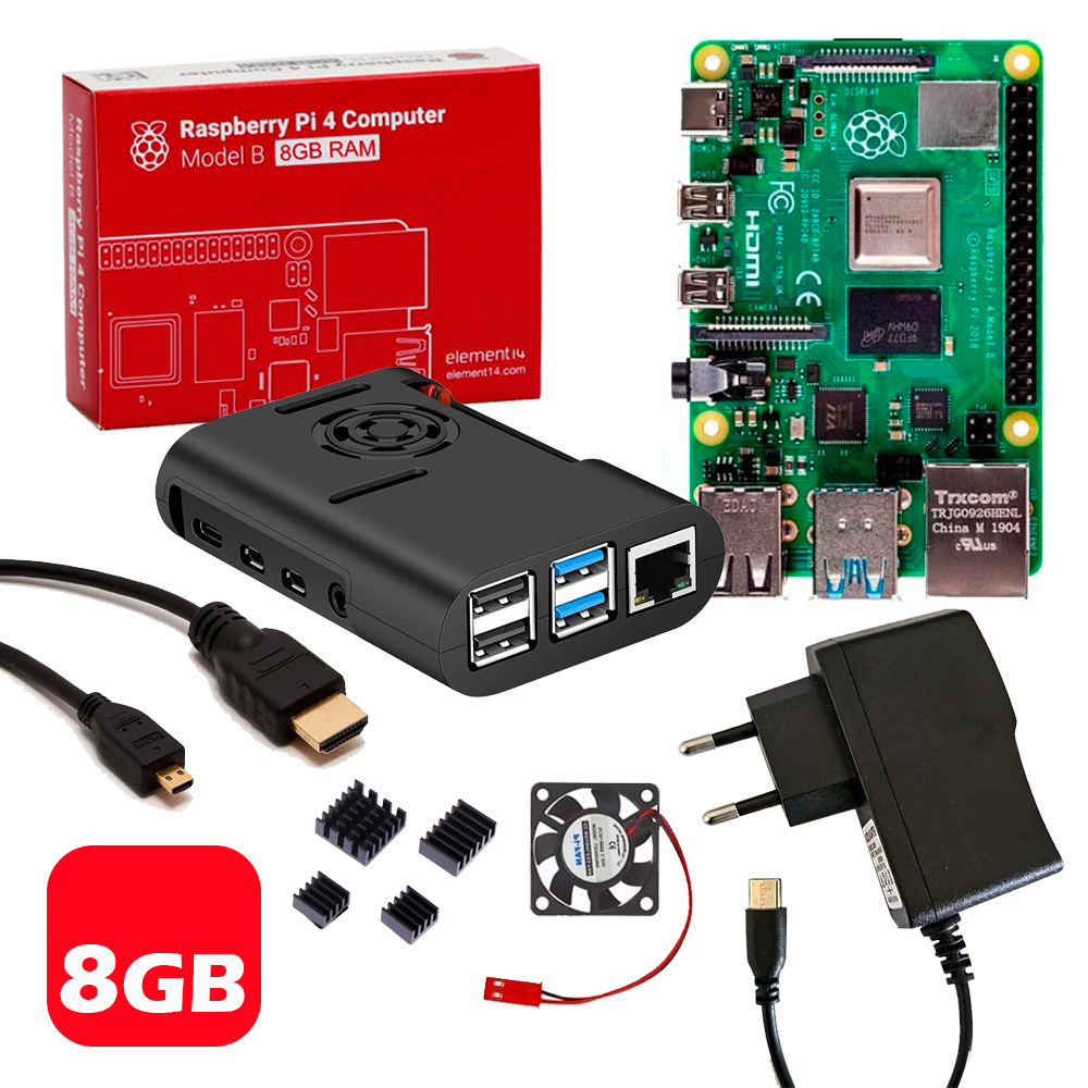 Kit Raspberry Pi 4 8GB Case Cooler Dissipadores Fonte Cabo