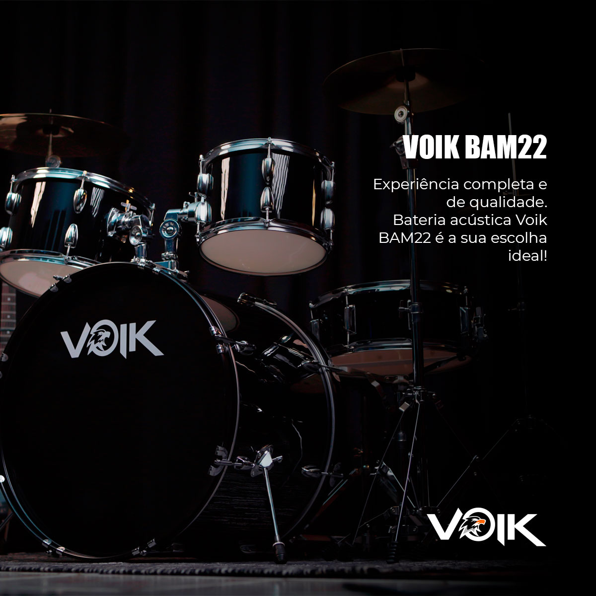 Bateria Acústica BAM22-BK Preta | VOIK - VOIK