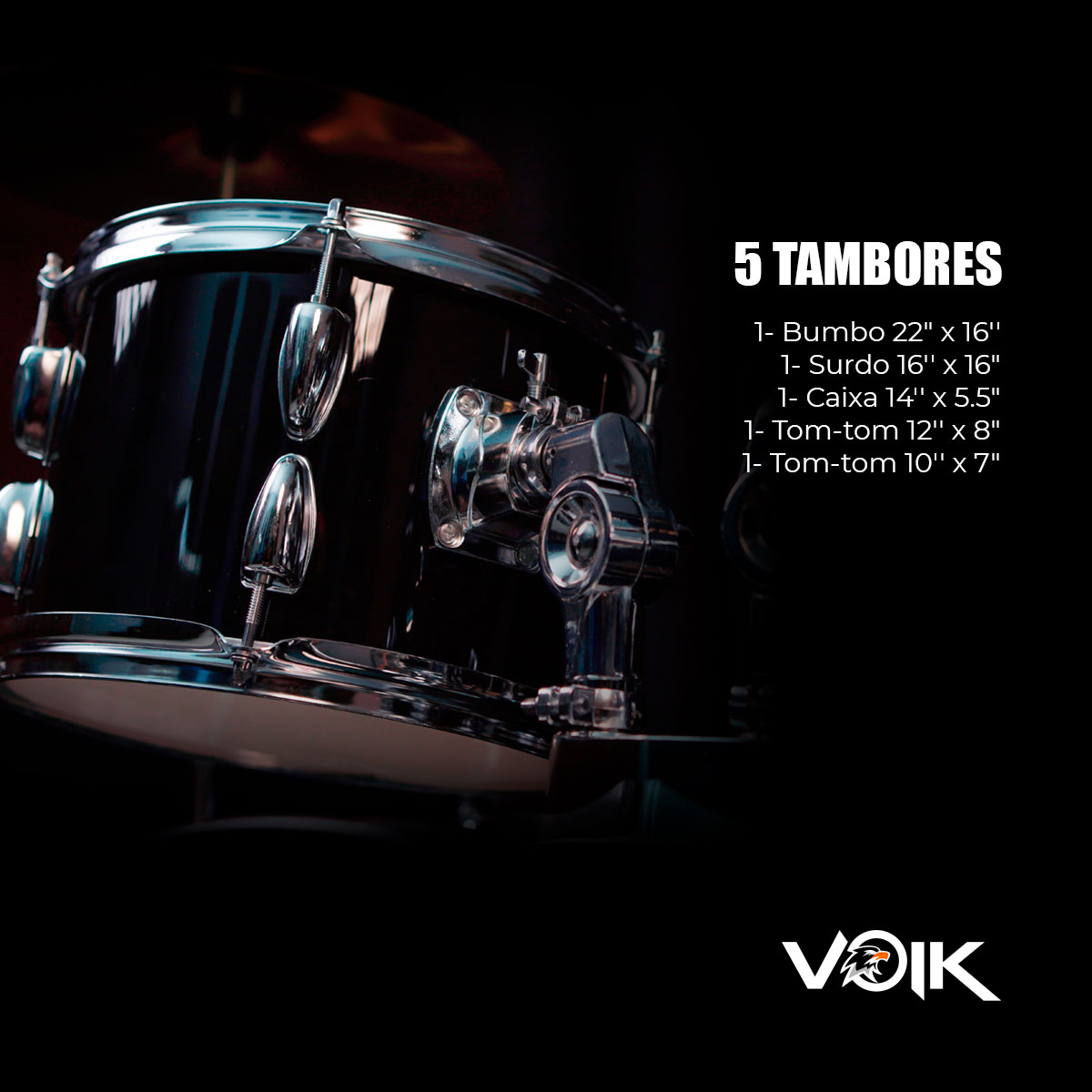 Bateria Acústica BAM22-BK Preta | VOIK - VOIK