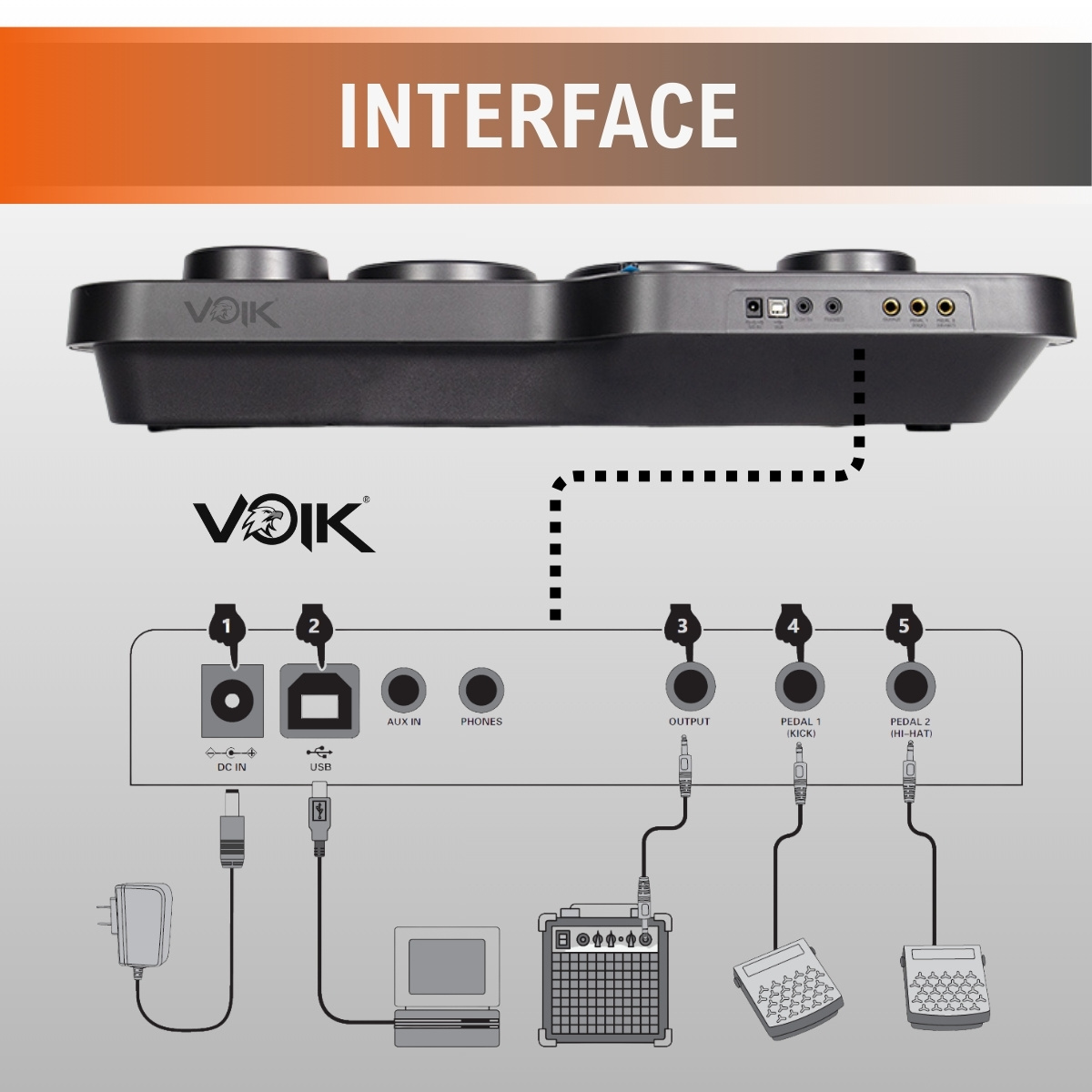 Bateria Eletrônica Portatil 7 Pads Voik Beat-70 com Baqueta - VOIK