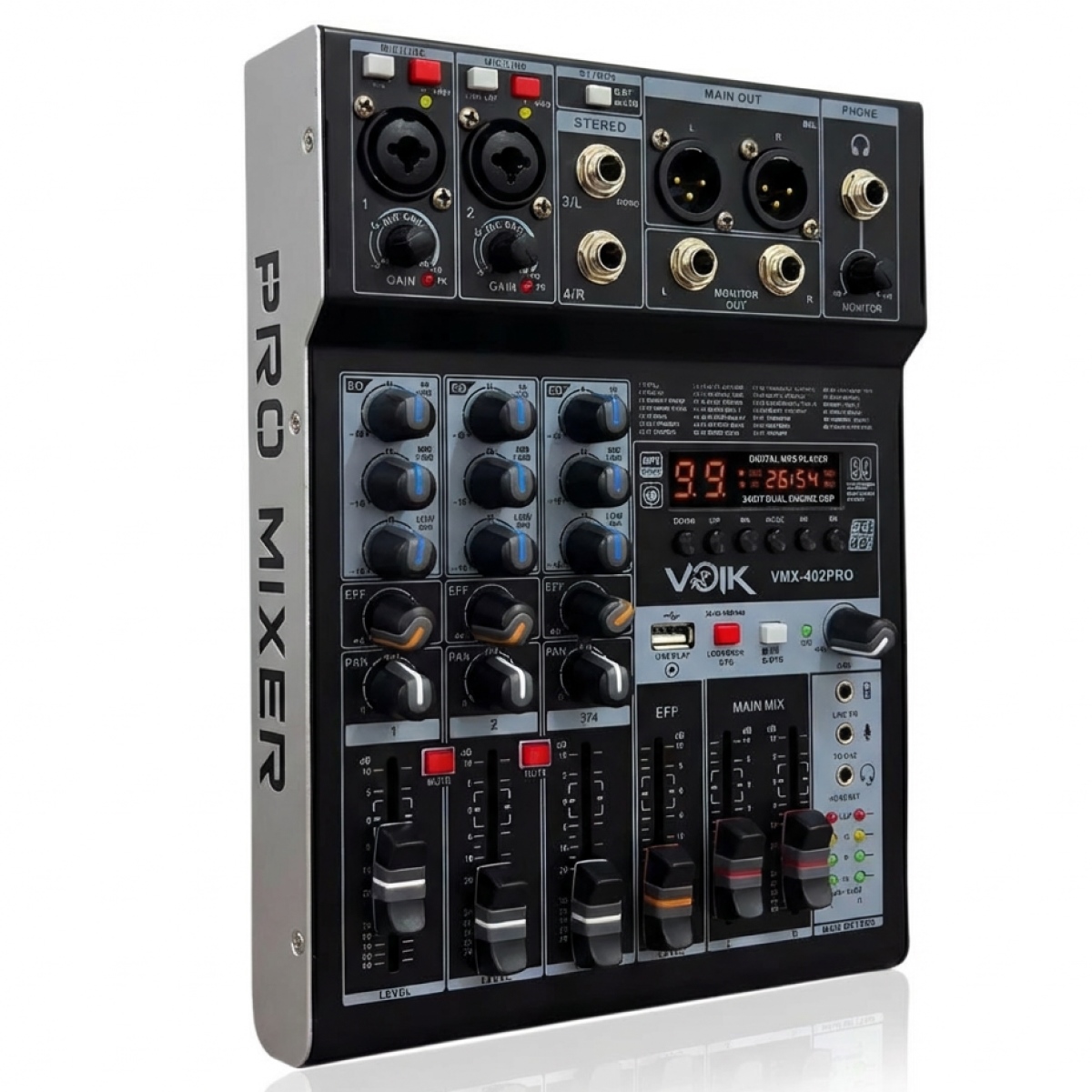Mesa de Som 4 Canais com USB e Bluetooth 48v Voik VMX-402PRO - VOIK