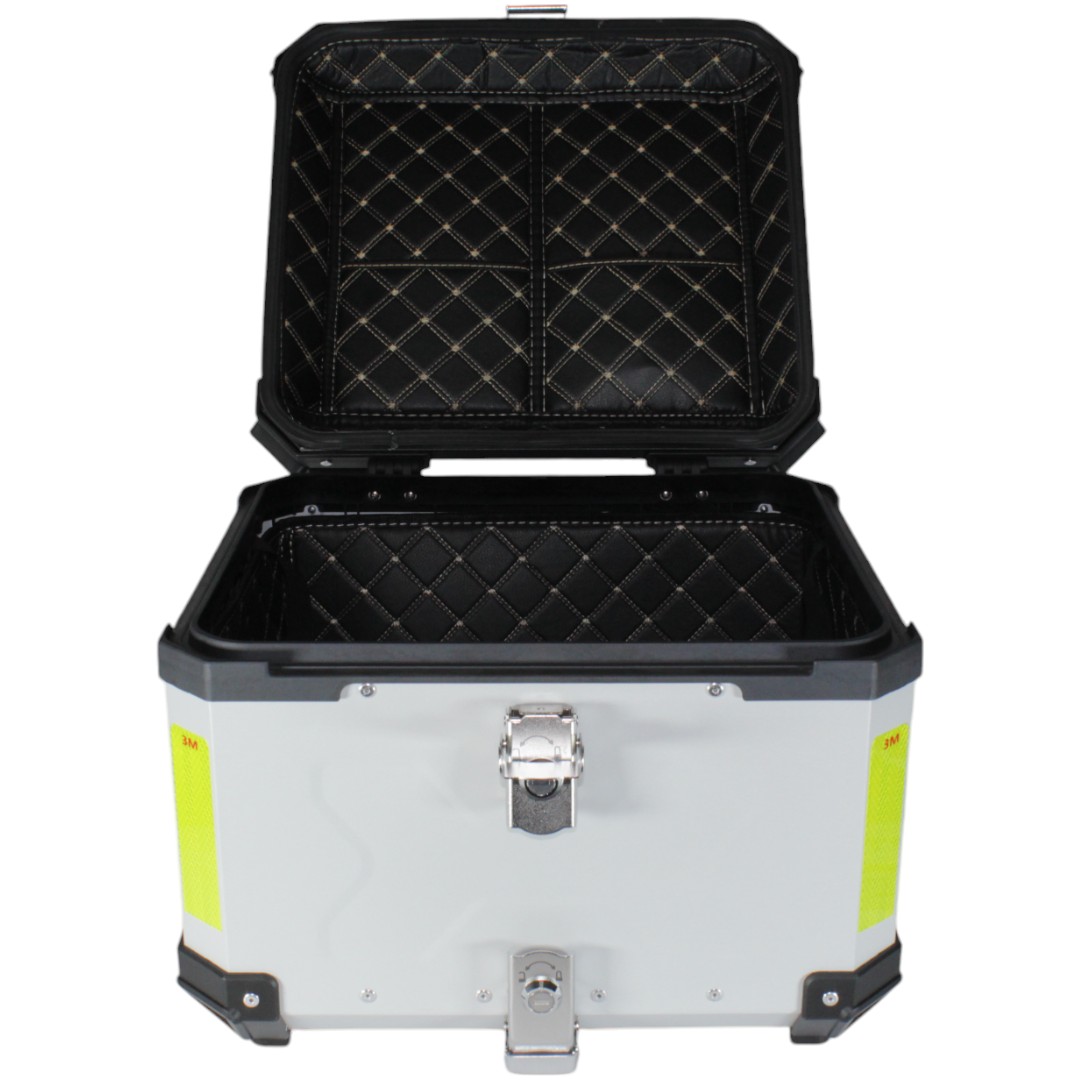 Bau bauleto de moto universal aluminio prata 55 litros grande