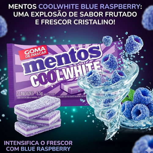 Chiclete Mentos Cool White Sabor Blue Raspberry - Embalagem com 8,5G ...
