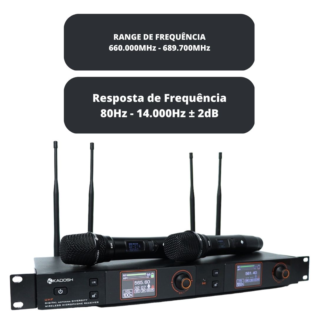 きょうこ② Microfone Sem Fio de Mão Duplo K522-M UHF para Rack - KADOSH