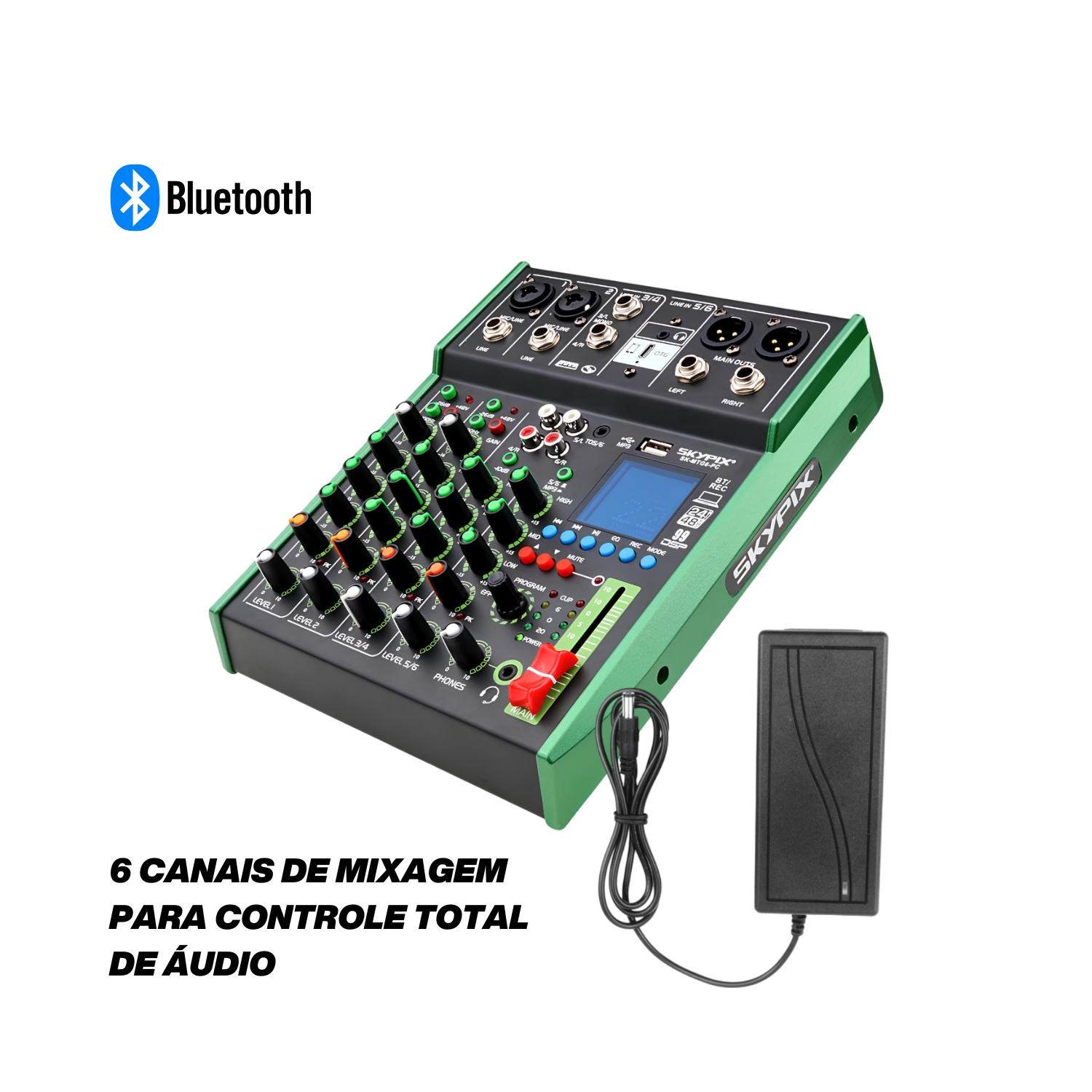Skypix Sk-mtg6-pc Mesa De Som 6 Canais Bluetooth Usb Mp3 - Kalifa