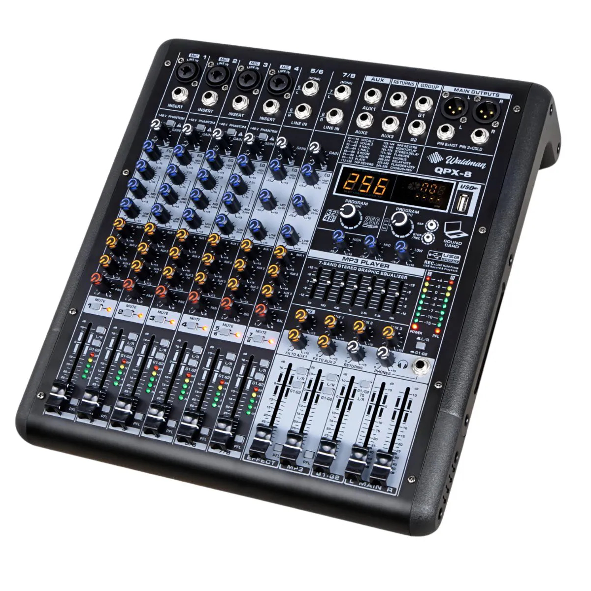 Mesa de Som Waldman QPX-8 | 8 Canais, USB, Bluetooth, DSP 32-bit
