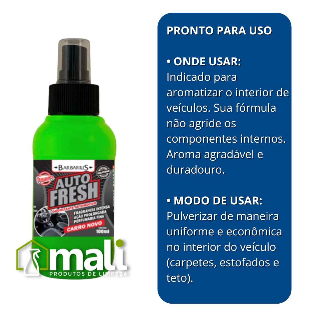 AUTO FRESH CARRO NOVO BARBARIUS 100ML - Mali Produtos de Limpeza