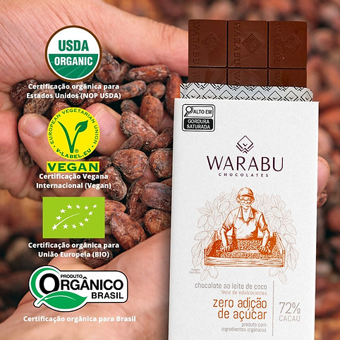 Chocolate Orgânico Zero Açúcar 72% Cacau 70g - Prazer Saudável e Delic ...