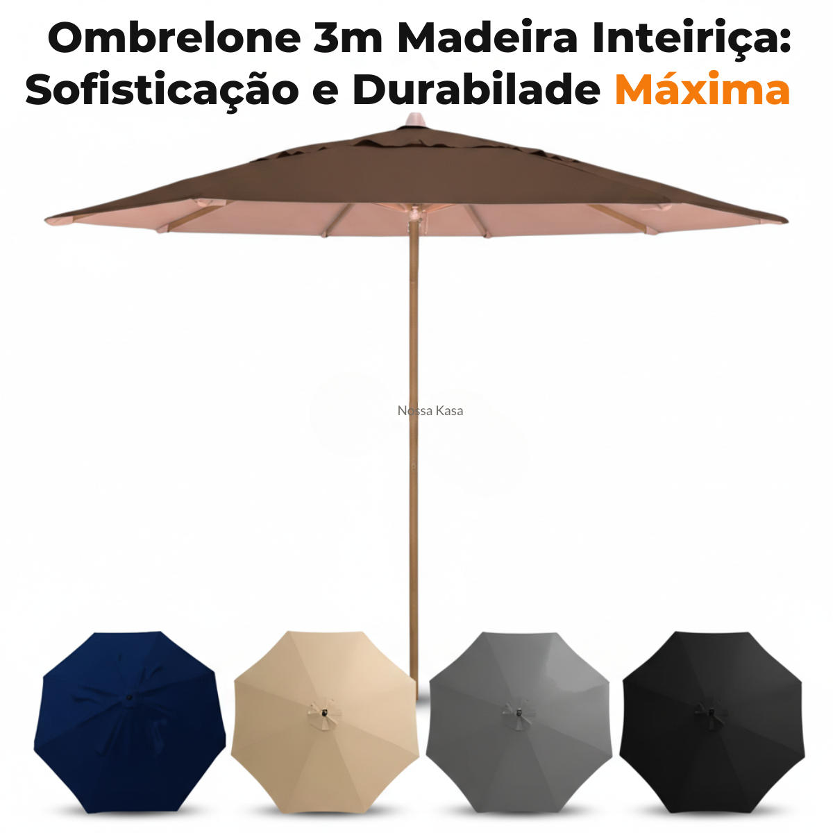 Guarda Sol Ombrelone Madeira 3m Com Proteção UV Para Piscina Jardim ...
